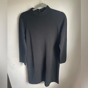 Vintage 100% Wool Black Long Sleeve Dress Hit Above Knee Malibu Knits Size 14